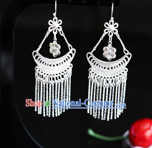 Chinese Traditional Miao Nationality Sliver Tassel Ear Accessories Wedding Earrings for Women