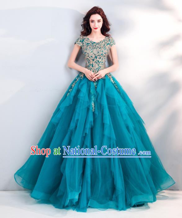 Top Grade Handmade Wedding Costumes Bride Peacock Blue Full Dress for Women