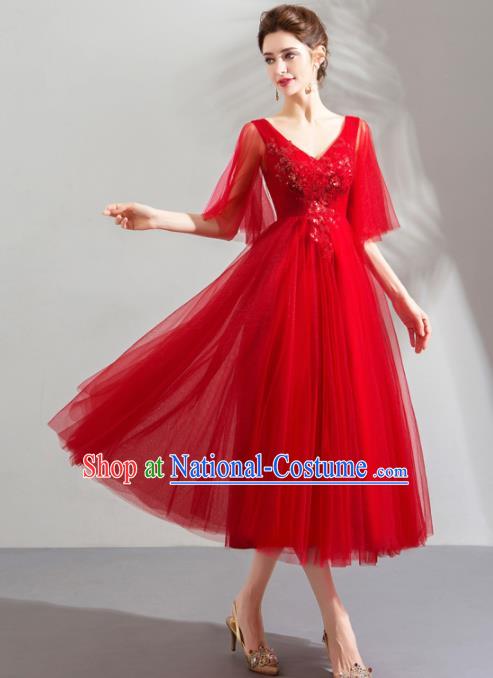 Top Grade Handmade Catwalks Costumes Compere Red Veil Full Dress for Women