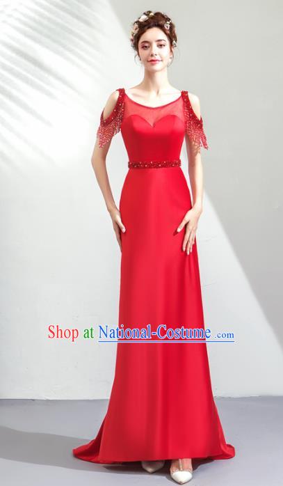 Top Grade Handmade Catwalks Costumes Compere Bride Red Full Dress for Women