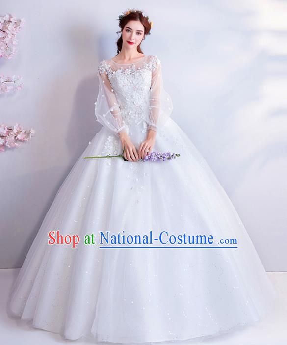 Top Grade Handmade Fancy White Veil Wedding Dress Princess Wedding Gown for Women