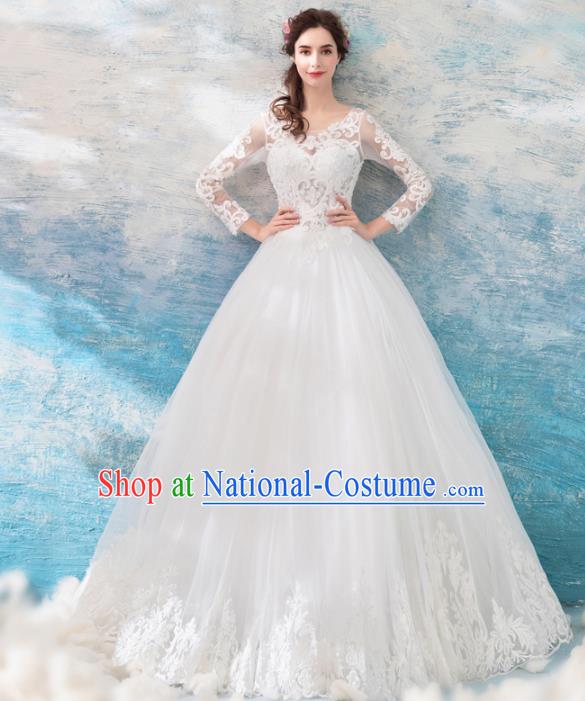 Top Grade Handmade Fancy White Lace Wedding Dress Princess Wedding Gown for Women