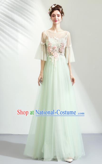 Top Grade Handmade Catwalks Costumes Compere Green Veil Full Dress for Women