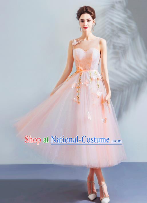 Top Grade Handmade Compere Costume Catwalks Pink Veil Short Formal Dress for Women