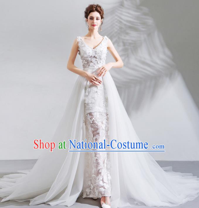 Top Grade Princess Fancy Mullet Wedding Dress Handmade White Lace Wedding Gown for Women