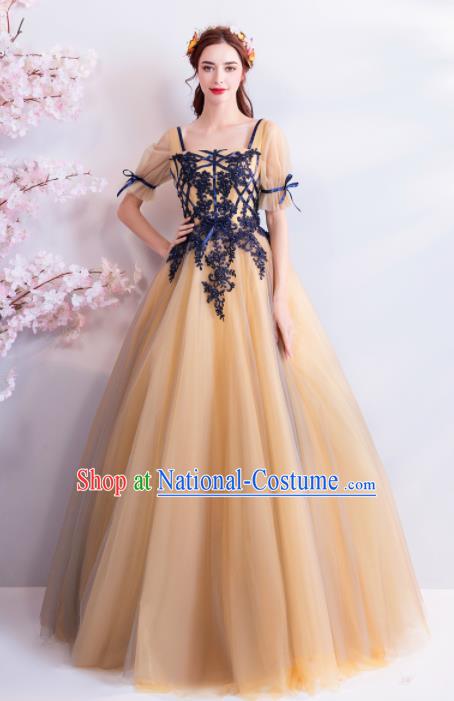 Top Grade Handmade Compere Costume Catwalks Yellow Veil Formal Dress for Women