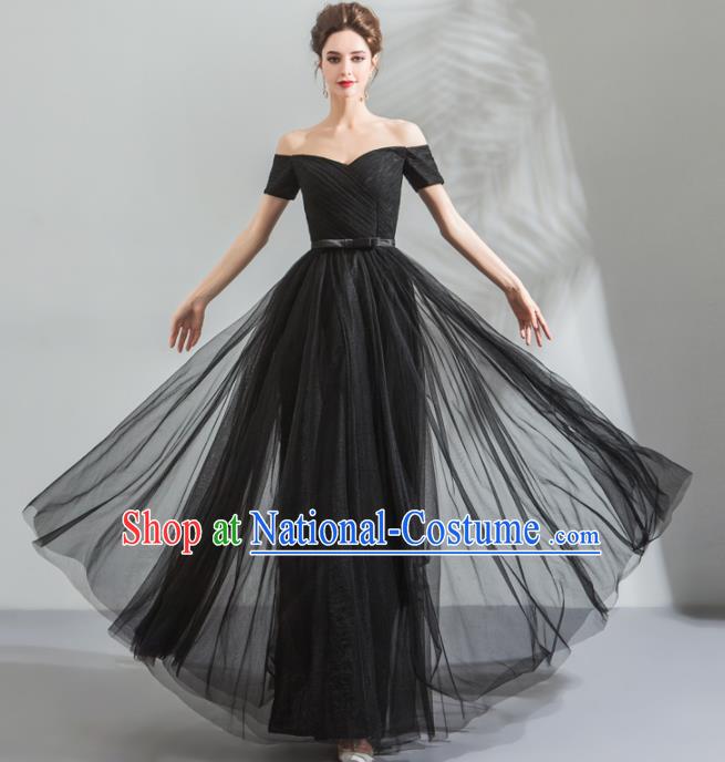 Top Grade Compere Black Formal Dress Handmade Catwalks Bride Costume for Women