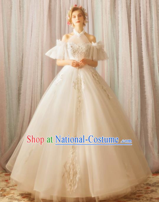 Handmade Top Grade Princess Wedding Dress Fancy Embroidered White Wedding Gown for Women