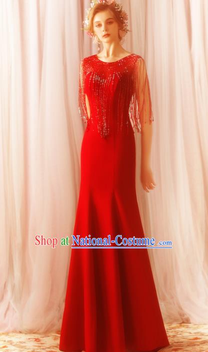 Top Grade Compere Red Tassel Formal Dress Handmade Catwalks Bride Costume for Women