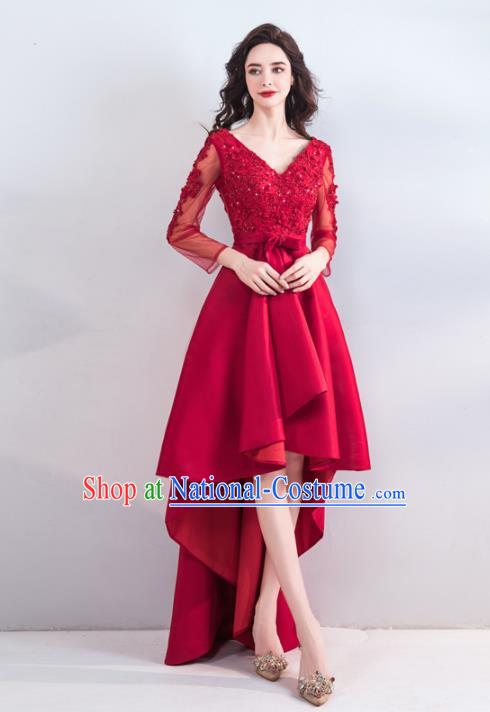 Top Grade Princess Wedding Dress Handmade Fancy Red Beads Wedding Gown for Women