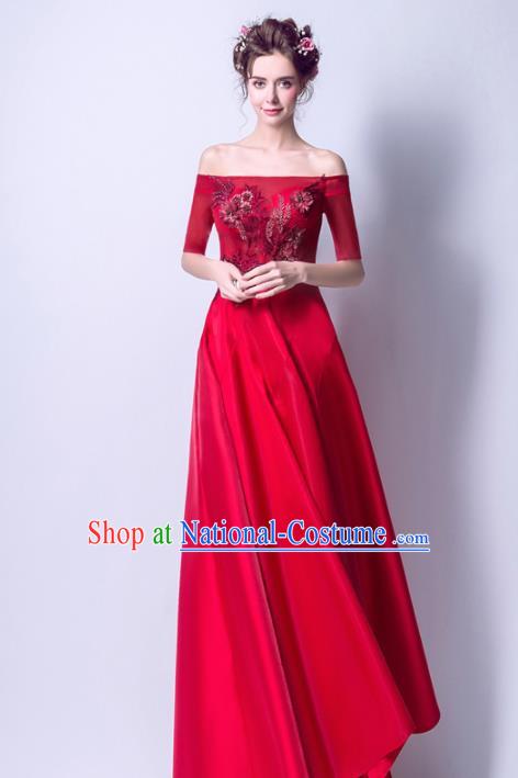 Top Grade Handmade Compere Costume Catwalks Toast Red Formal Dress for Women