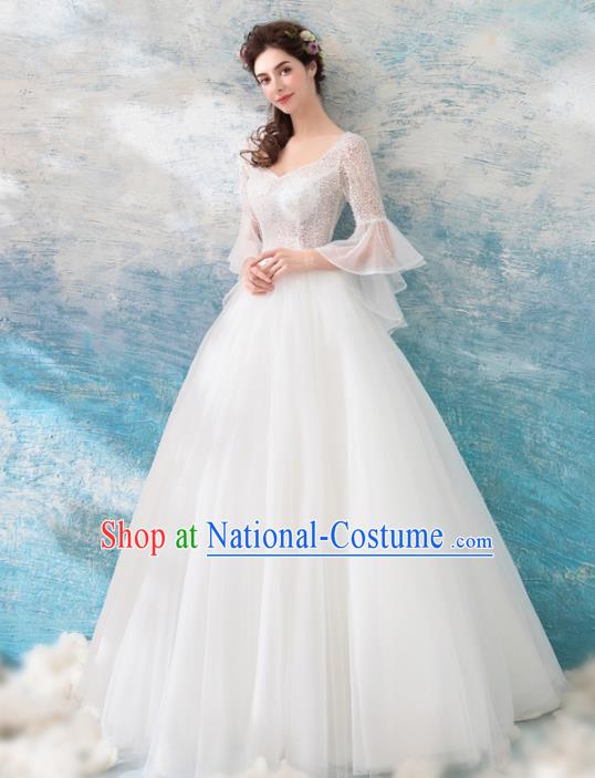 Handmade Princess White Veil Wedding Dress Fancy Embroidered Wedding Gown for Women