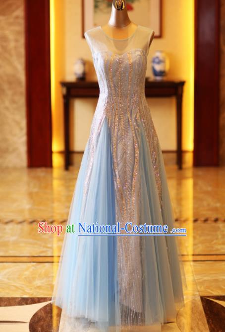 Top Grade Handmade Compere Costume Catwalks Blue Formal Dress for Women