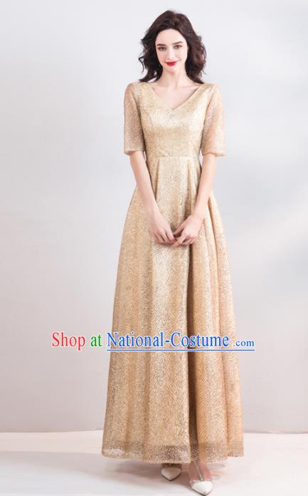 Top Grade Compere Costume Handmade Catwalks Golden Formal Dress for Women