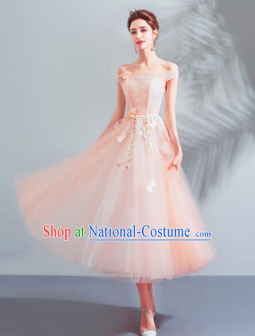 Top Grade Compere Costume Handmade Catwalks Pink Veil Formal Dress for Women