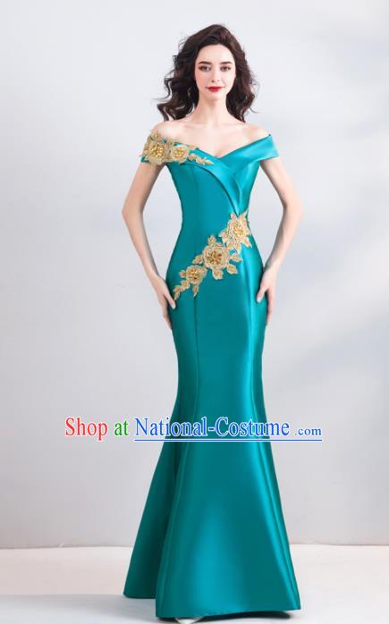 Top Grade Compere Costume Handmade Catwalks Green Formal Dress for Women