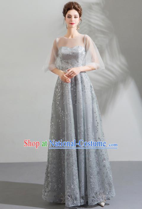 Top Grade Compere Grey Costume Handmade Catwalks Formal Dress for Women