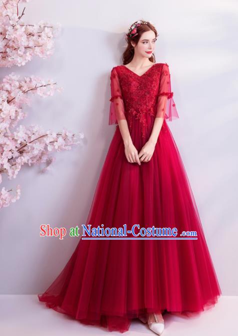 Handmade Princess Red Wedding Dress Top Grade Fancy Wedding Gown for Women