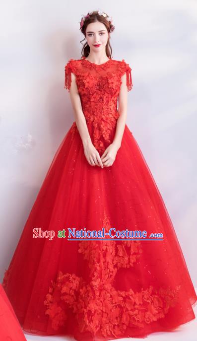 Handmade Princess Embroidered Red Wedding Dress Top Grade Fancy Wedding Gown for Women