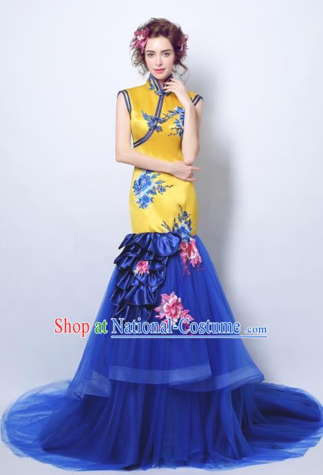 Chinese Traditional Cheongsam Wedding Bride Compere Tang Suit Full Dress for Women