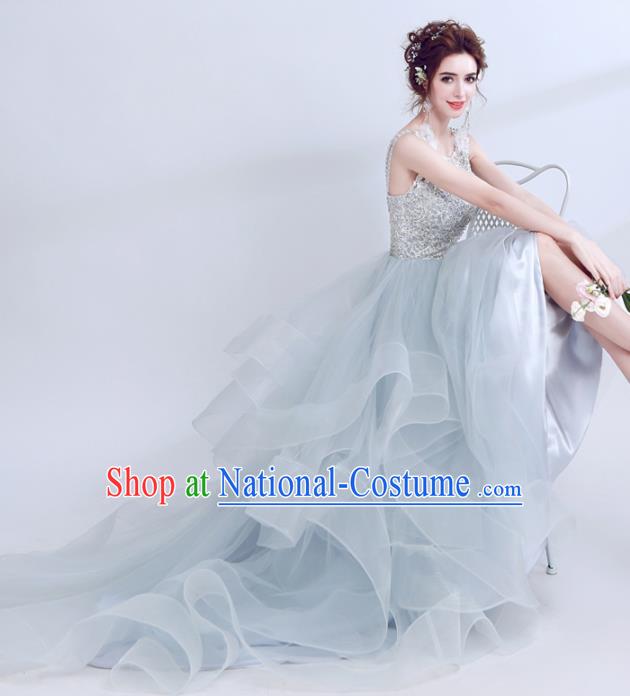 Handmade Embroidered Beads Evening Dress Compere Costume Catwalks Angel Full Dress for Women