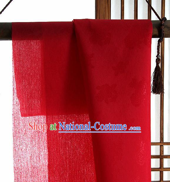 Asian Korean Traditional Red Tough Silk Fabric Hanbok Silk Material