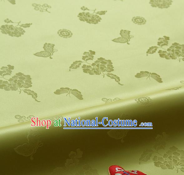 Asian Korean Traditional Golden Brocade Fabric Classical Butterfly Peony Pattern Silk Fabric Hanbok Silk Material