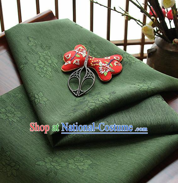 Asian Korean Traditional Olive Green Tajung Fabric Classical Pattern Thin Tough Silk Fabric Hanbok Silk Material