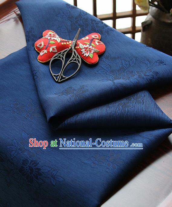 Asian Korean Traditional Deep Blue Tajung Fabric Classical Pattern Thin Tough Silk Fabric Hanbok Silk Material