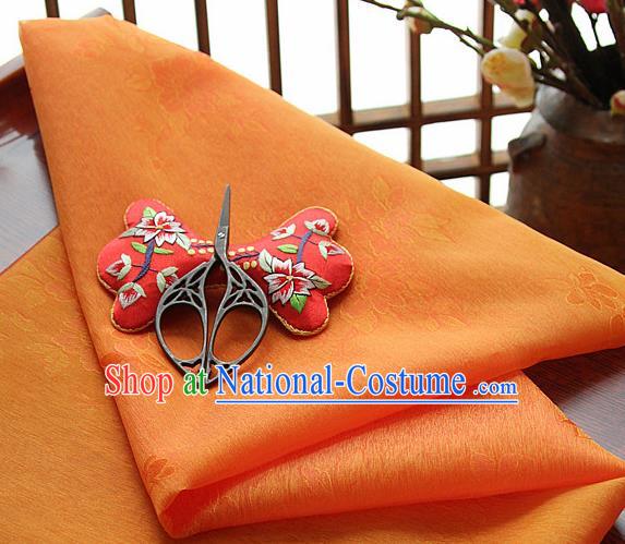 Asian Korean Traditional Orange Tajung Fabric Classical Pattern Thin Tough Silk Fabric Hanbok Silk Material