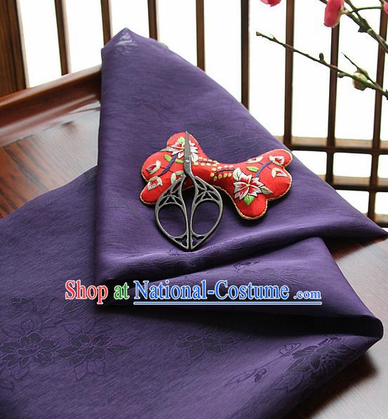 Asian Korean Traditional Deep Purple Tajung Fabric Classical Pattern Thin Tough Silk Fabric Hanbok Silk Material