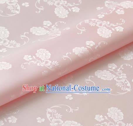 Asian Korean Classical Pink Brocade Traditional Palace Peony Pattern Satin Fabric Silk Fabric Material