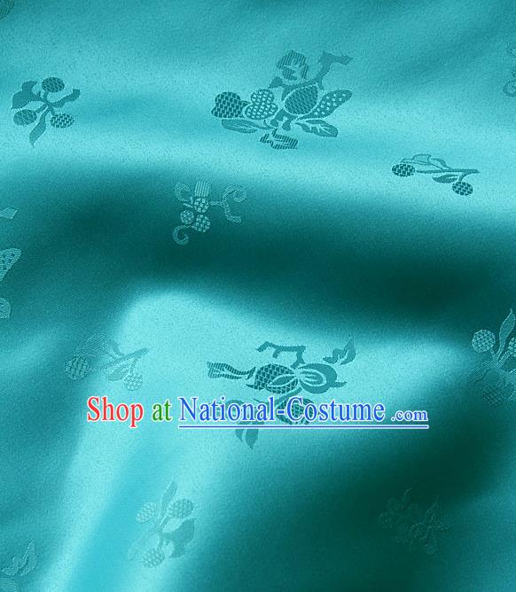 Traditional Asian Lake Blue Satin Classical Pattern Drapery Korean Hanbok Palace Brocade Silk Fabric