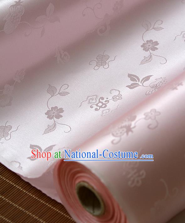 Traditional Asian Pink Brocade Classical Cucurbit Pattern Drapery Korean Hanbok Palace Satin Silk Fabric