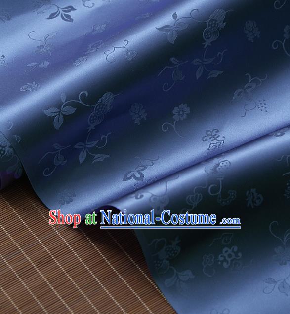 Traditional Asian Blue Brocade Classical Cucurbit Pattern Drapery Korean Hanbok Palace Satin Silk Fabric