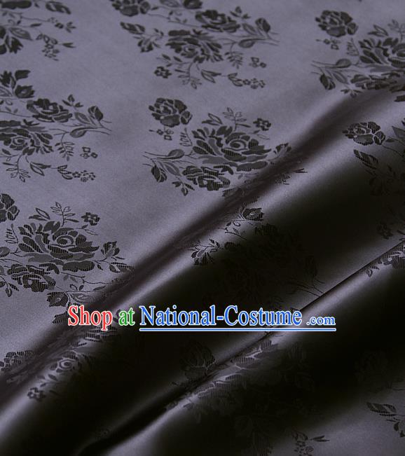 Traditional Asian Deep Grey Brocade Classical Cucurbit Pattern Drapery Korean Hanbok Palace Satin Silk Fabric