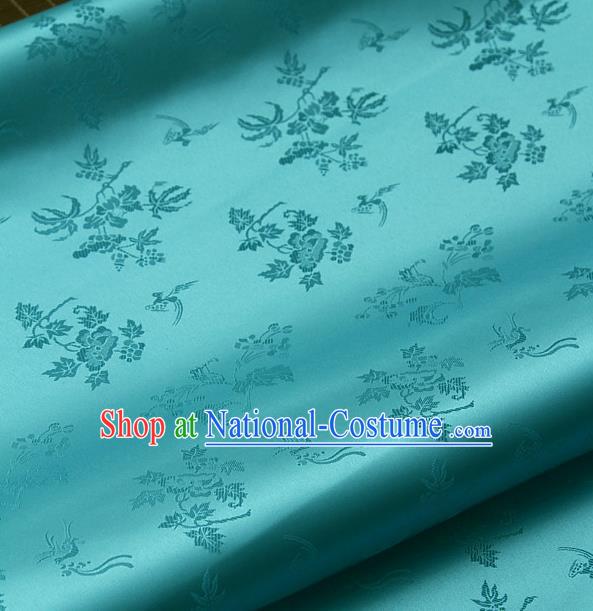 Traditional Asian Classical Grape Pattern Green Brocade Drapery Korean Hanbok Palace Satin Silk Fabric