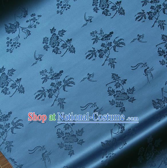 Traditional Asian Classical Grape Pattern Blue Brocade Drapery Korean Hanbok Palace Satin Silk Fabric