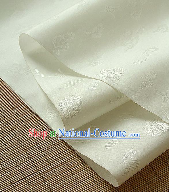 Traditional Asian White Brocade Drapery Korean Hanbok Palace Satin Silk Fabric