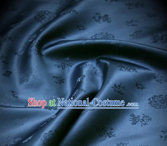 Traditional Asian Cloth Drapery Navy Blue Brocade Korean Hanbok Palace Satin Silk Fabric