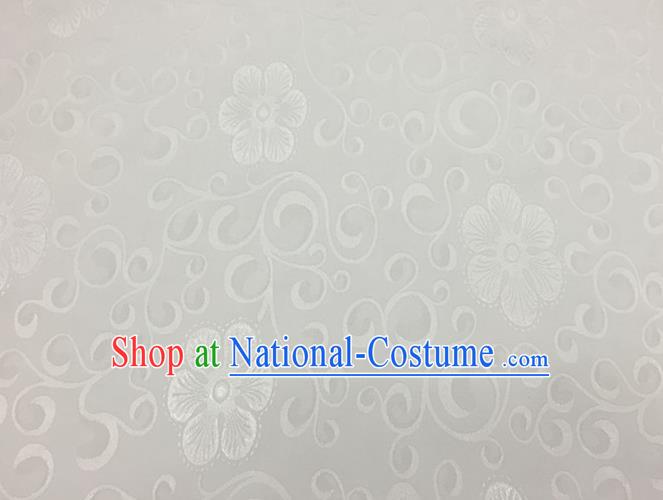 Chinese Traditional Apparel Fabric Qipao White Brocade Classical Flowers Pattern Design Silk Material Satin Drapery