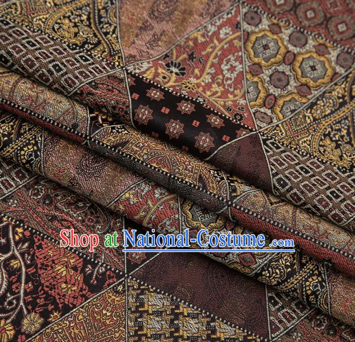 Chinese Traditional Apparel Fabric Tibetan Robe Brown Brocade Classical Pattern Design Material Satin Drapery