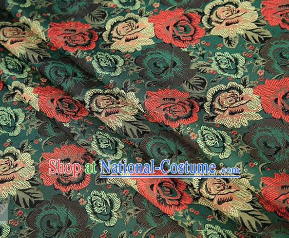 Chinese Traditional Jacquard Fabric Qipao Dress Atrovirens Brocade Classical Roses Pattern Design Satin Material Drapery