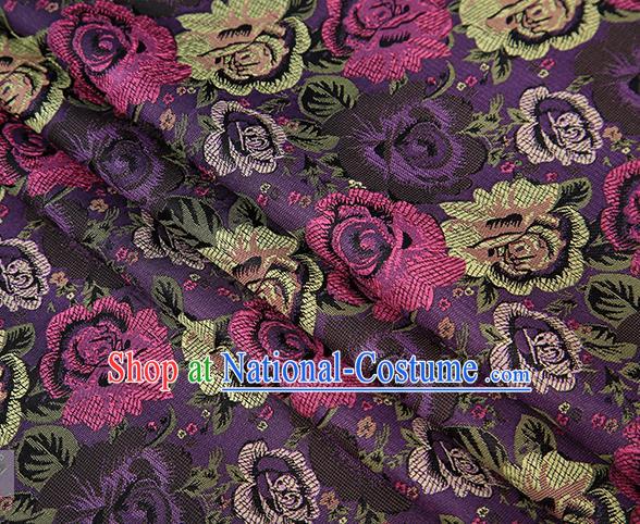 Chinese Traditional Jacquard Fabric Qipao Dress Purple Brocade Classical Roses Pattern Design Satin Material Drapery