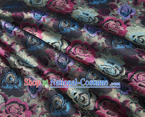 Chinese Traditional Jacquard Fabric Qipao Dress Grey Brocade Classical Roses Pattern Design Satin Material Drapery