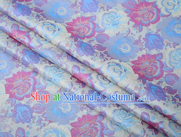 Chinese Traditional Jacquard Fabric Qipao Dress White Brocade Classical Roses Pattern Design Satin Material Drapery