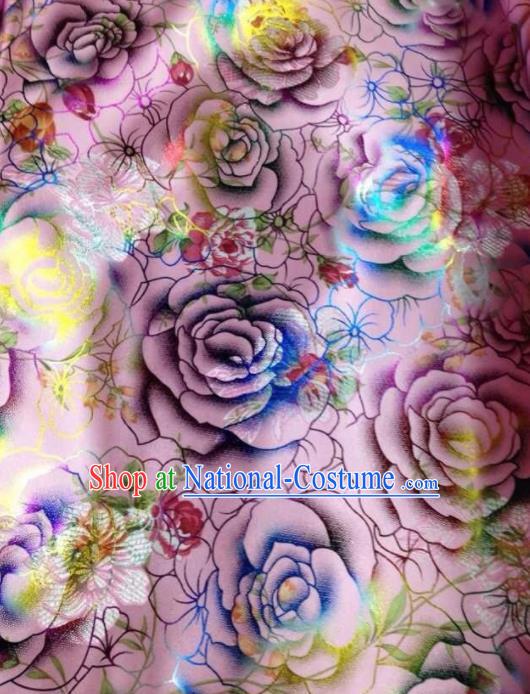 Chinese Traditional Pink Brocade Satin Fabric Tang Suit Material Classical Roses Pattern Design Drapery