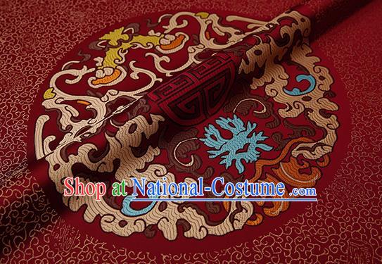 Chinese Traditional Classical Dragons Pattern Design Purplish Red Brocade Fabric Cushion Material Drapery