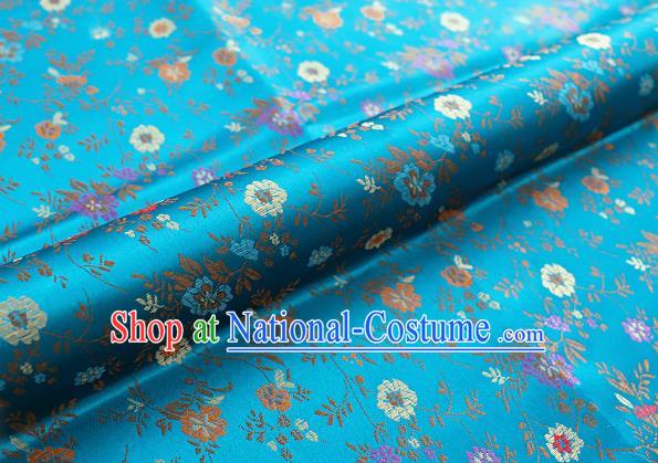 Chinese Traditional Garment Fabric Classical Flowers Pattern Design Blue Brocade Cushion Material Drapery