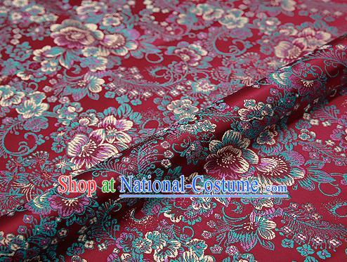 Purplish Red Brocade Chinese Traditional Garment Fabric Classical Peony Pattern Design Satin Cushion Material Drapery